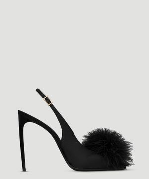 Mae slingback sandals in crepe satin with feathers