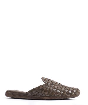 Woven leather upper slippers in black
