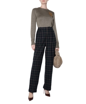 Checked high waist wide leg trousers