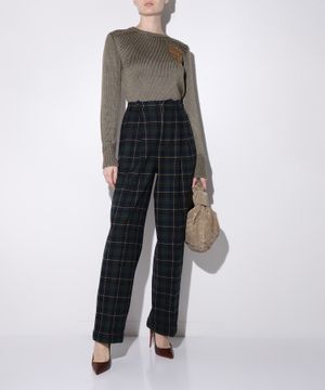 Checked high waist wide leg trousers