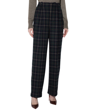 Checked high waist wide leg trousers