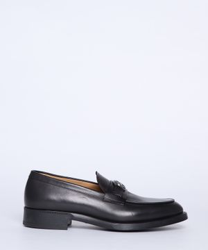 Leather loafers with metal logo detail