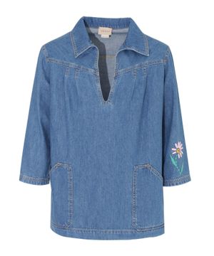 Flower applique denim shirt