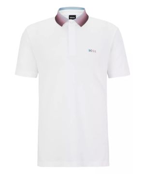 Polo with button up collar and logo detail