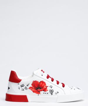 Leather sneakers with floral print