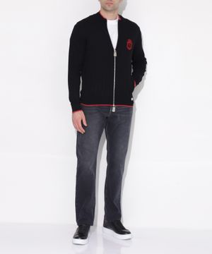 Logo-embroidered zipped cardigan