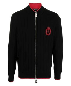 Logo-embroidered zipped cardigan