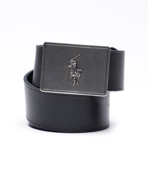 Logo detail metal buckle leather belt