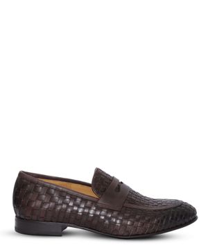 Woven design leather loafers