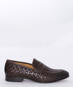 Woven design leather loafers