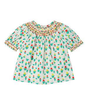 Printed top with short sleeves