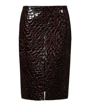 Croc-effect leather midi skirt