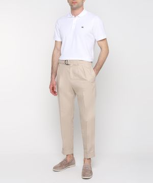 Linen blend belt detailed pants