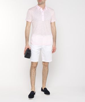 Short sleeved linen polo shirt