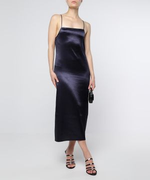 Qolsuz satin midi don