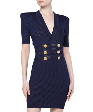 Knitted V-neck mini dress