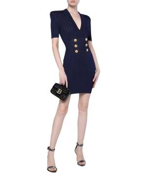 Knitted V-neck mini dress