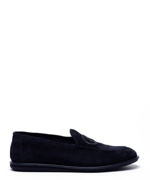 Suede loafers with logo embroidery