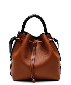 Drawstring fastening leather shoulder bag