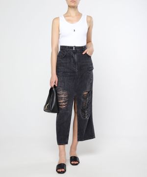 Front and back splits denim skirt