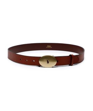 Oval metal buckle leather belt