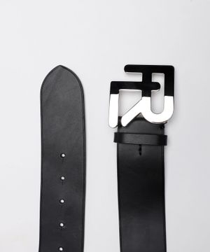 Logo buckle leather belt