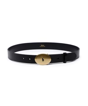 Oval metal buckle leather belt