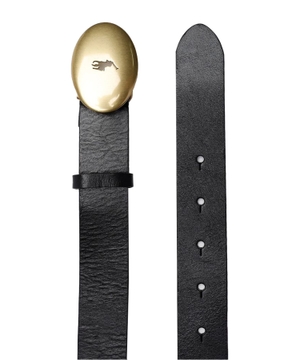 Oval metal buckle leather belt