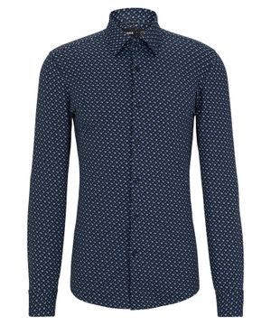 Straight fit shirt in monogram print stretch fabric