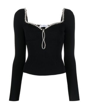 Crystals embellished long-sleeves top