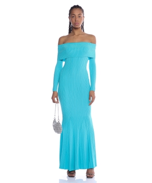 Open shoulder ribbed maxi dress