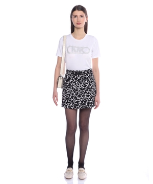 Printed mini skirt with logo detailed belt