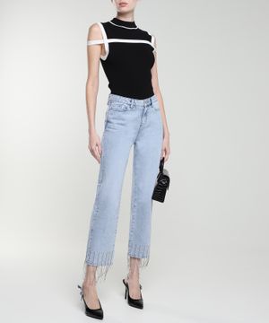 Straight fit jeans with fringes