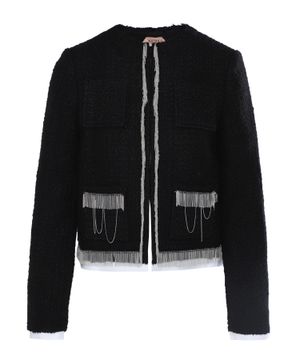 Bouclé fringe-trim cropped blazer