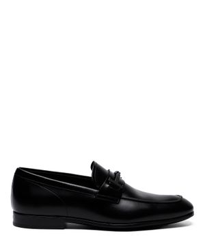 Leather loafers with metal buckle