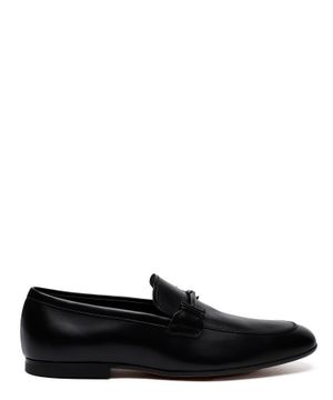 Leather loafers with metal buckle