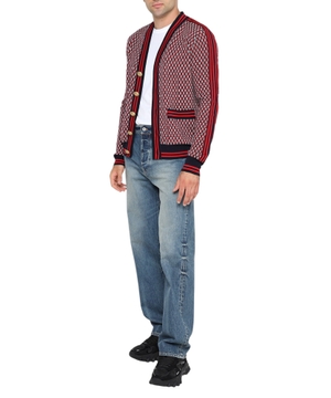 Monogram-print checked wool cardigan