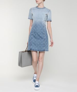 Logo printed denim mini dress