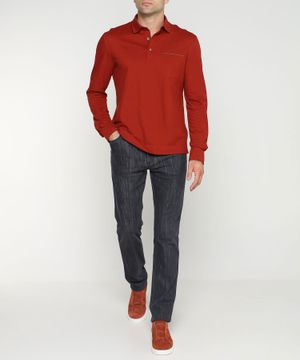 Three button collar long-sleeves polo