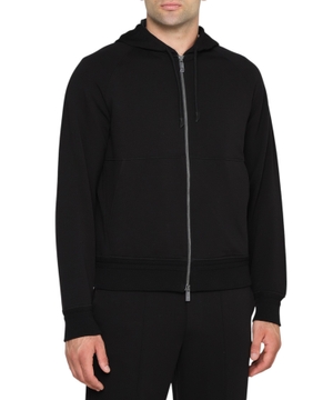 Zip-up wool cardigan with hood