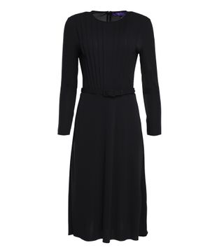 Long-sleeve midi dress with belt