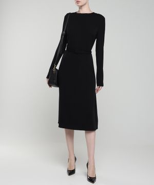 Long-sleeve midi dress with belt