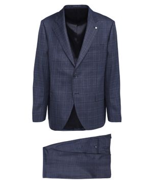 Checkered wool suit with button fastening
