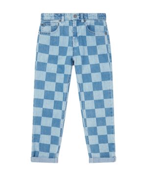 Checked denim pants