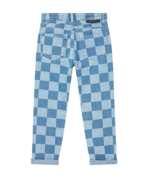 Checked denim pants