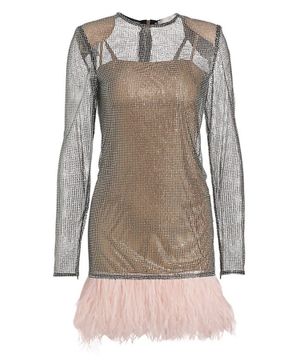 Feather-trim crystals embellished dress