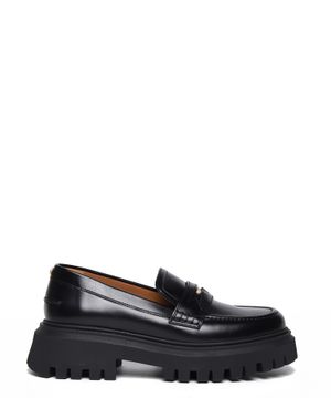 Strap upper detail leather loafers