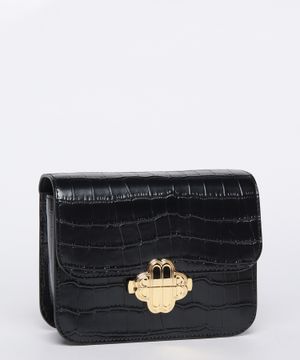 Crocodile effect leather shoulder bag