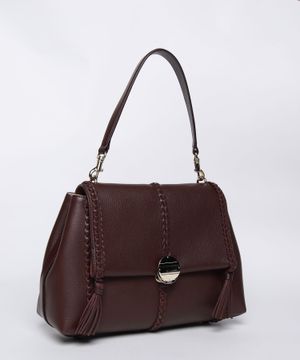 Embroidery leather trim shoulder bag