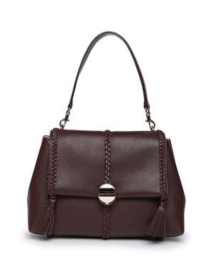 Embroidery leather trim shoulder bag